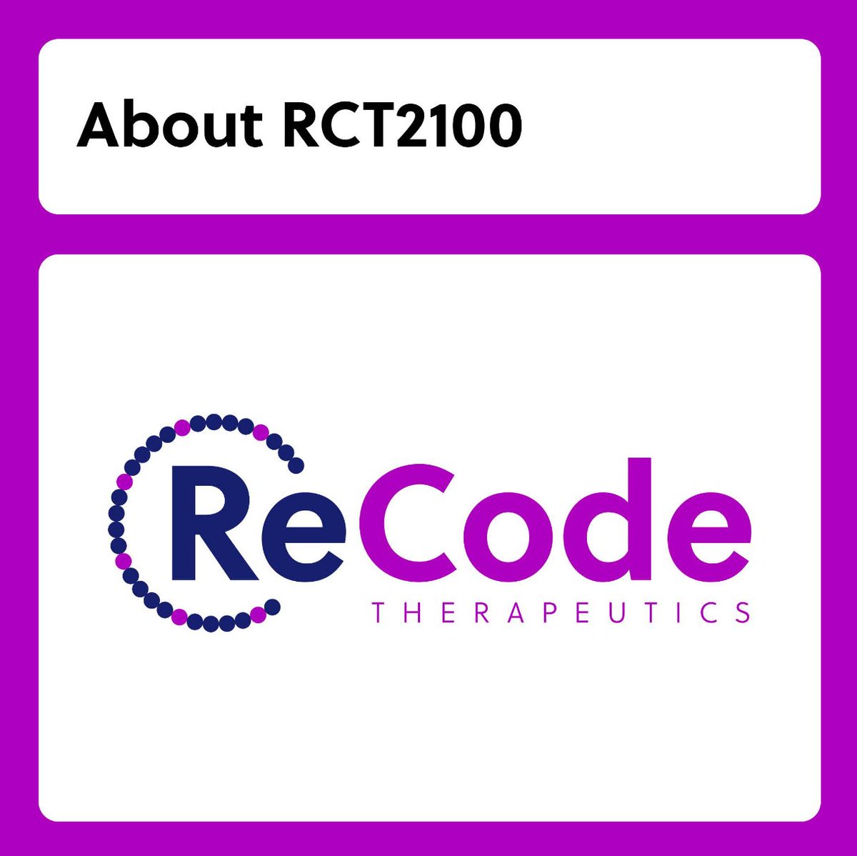 cysticfibrosis's tweet photo. 🧬 Are you ready to help make a lasting impact in cystic fibrosis research? ReCode’s Phase 2a clinical study is combination of inhaled mRNA therapy RCT2100 with ivacaftor.  Study is designed for individuals with CF, and with convenient options like at-home dosing and travel accommodations to make participation as easy as possible. There will be no cost for you to participate. 

Your role could be the next step toward groundbreaking advancements in CF treatment.

🩺 The trial involves a brief screening, a structured treatment period, and a 24-week follow-up. Each visit offers an opportunity to advance CF research under the care of an expert medical team. Visit https://t.co/ZvL6BjQAGU to learn more.

Sponsored by ReCode Therapeutics
