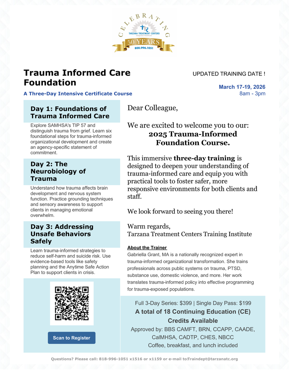 Our updated Trauma-Informed Care Foundation Course is coming Mar 17–19. A focused 3‑day training designed to strengthen trauma-responsive practice across agencies &amp; service systems

18 CE credits available!

Register here: tinyurl.com/TraumaInformed…

#TraumaInformedCare #CECredits