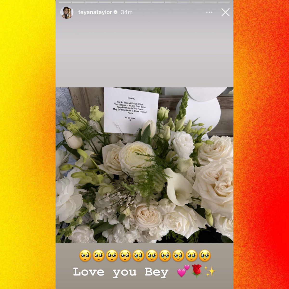 PopCrave's tweet image. Teyana Taylor shares the beautiful flowers she got from Beyoncé following her Golden Globes win.