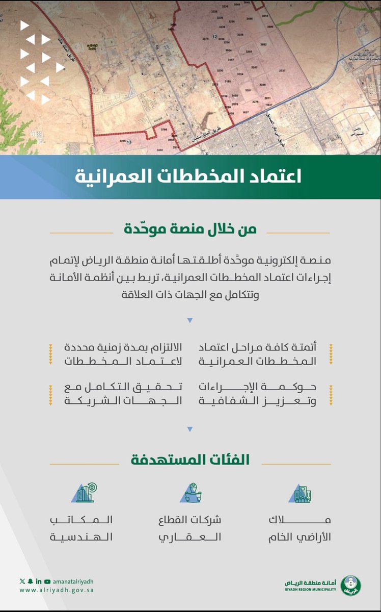 IMMSUl's tweet image. خطوة جديدة نحو التحول الرقمي 🚀
#امانة_الرياض
 @Amanatalriyadh 
 تطلق منصة موحدة لاعتماد المخططات العمرانية، تربط الجهات ذات العلاقة إلكترونيًا وتسرّع إجراءات الاعتماد حتى إصدار القرار النهائي.