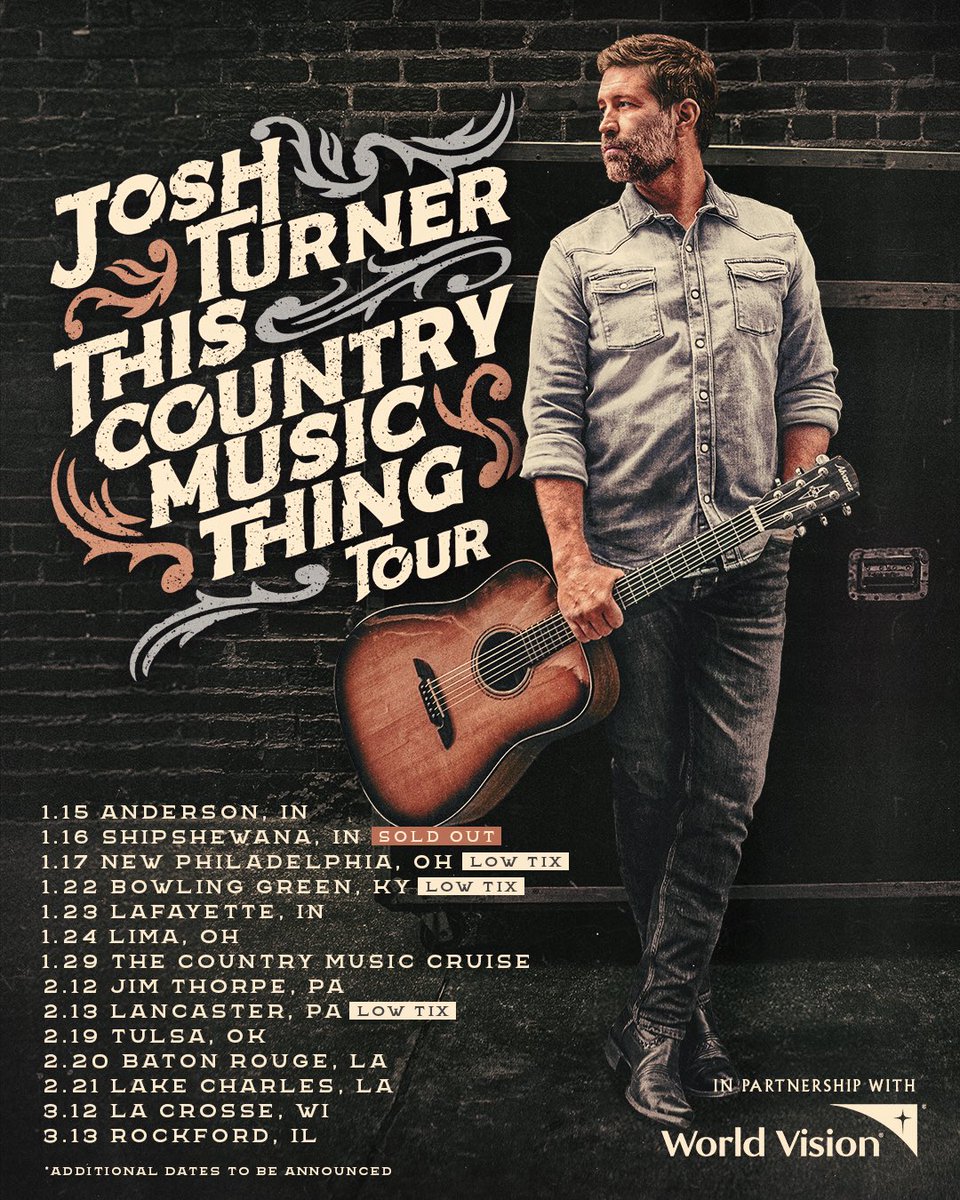 joshturnermusic's tweet photo. The This Country Music Thing Tour kicks off TOMORROW in Anderson, IN. I can’t wait to see y’all in 2026! 
Get tickets: https://t.co/arQO0YkDXC https://t.co/h3NEG9j4wT