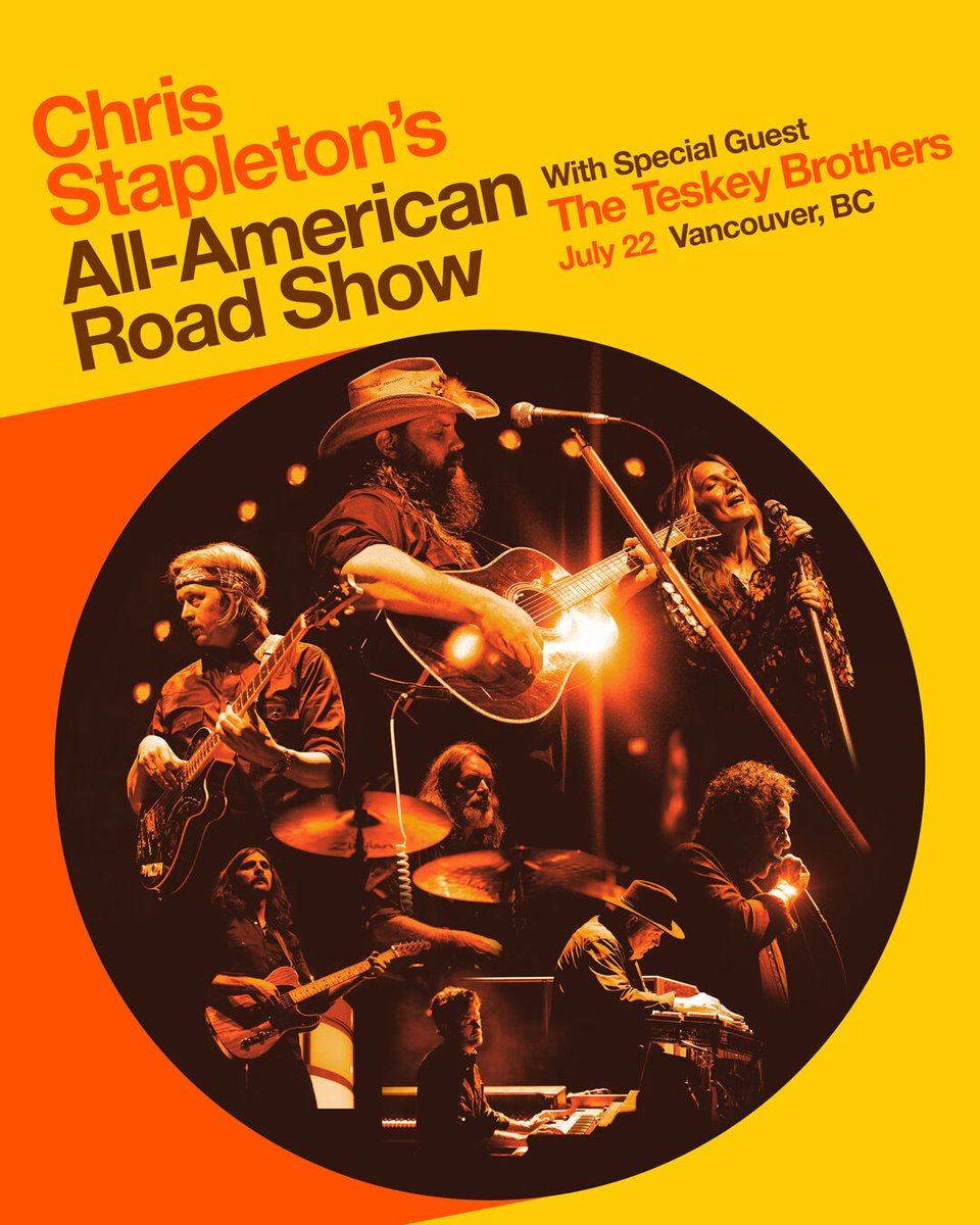 teskeybrothers's tweet photo. Holy smokes we're heading to Rogers Arena Vancouver to support the one and only @ChrisStapleton in July. Dream gig. One night only! Presale tomorrow 10am PST via our website. Use password: FOREVER https://t.co/gHRhQVjwLb