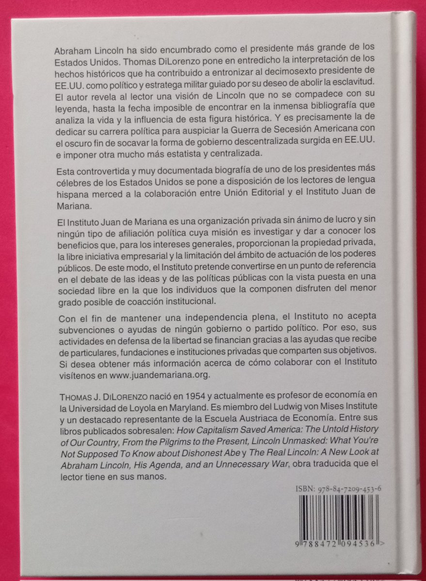 monpaslibros's tweet image. 📚 Título: El verdadero Lincoln

📝 Autor: Thomas Dilorenzo 

📌 Editorial: Unión Editorial 

🔎 Estado: En buen estado

🛒 Precio: 13,00 euros

✅ Disponible en nuestro perfil de Wallapop

✉️ Escríbenos por MD

📦 Envíos a toda España