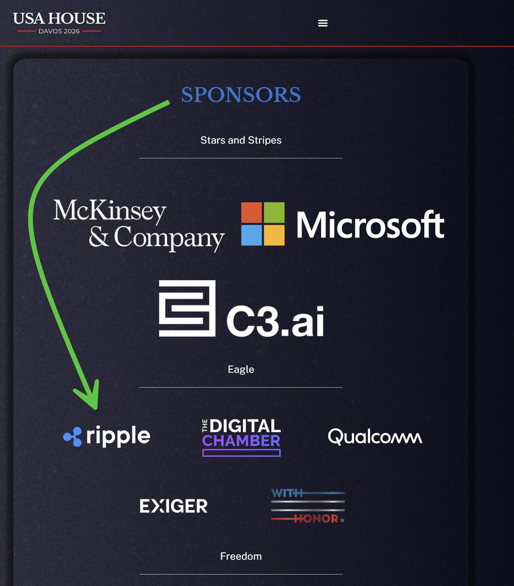 Big week in crypto at #Davos2026: Ripple + Hedera sponsoring USA House  alongside Microsoft & more. Rothschilds long rumored to track $XRP moves.  Hedera has the inside edge. Chainlink ETFs