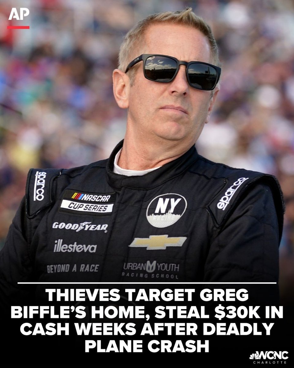 wcnc's tweet image. Burglars reportedly stole $30,000 in cash from the home of NASCAR legend Greg Biffle just weeks after Biffle and six others were killed in a plane crash, Iredell County deputies say. wcnc.com/article/news/c…