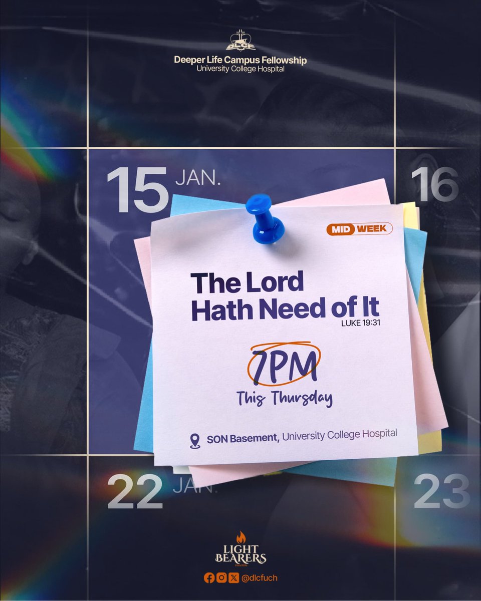 How can the all-sufficient God need anything from man?🤔
What does service look like?
How do we live it out?

Join us this Thursday as we explore scriptures!

🗓️ Date: Thursday, 15th Jan., 2026
🕖 Time: 7pm
📍 Venue: SON Basement