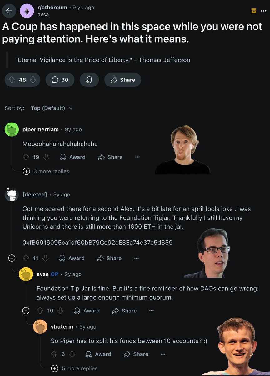 On April 8, 2016 <a href="/pipermerriam/">pipermerriam</a> took over the Unicorn Meat Grinder Association.

To this day the legendary Ethereum developer is still the owner of the historic DAO.

📖

x.com/pipermerriam/s…