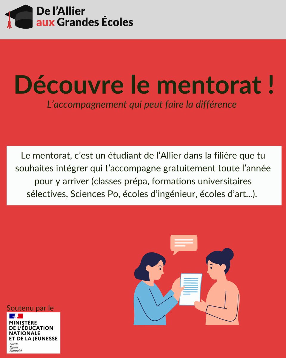 dage_asso's tweet photo. Lundi prochain, les inscriptions sur Parcoursup commencent, et pour t’aider à te préparer, tu peux participer à notre programme de mentorat ! 
Le mentorat c’est la possibilité pour toi, lycéen, de bénéficier d’un accompagnement spécialisé d’un étudiant dans ton d’orientation ! https://t.co/4IDuK4UIJb