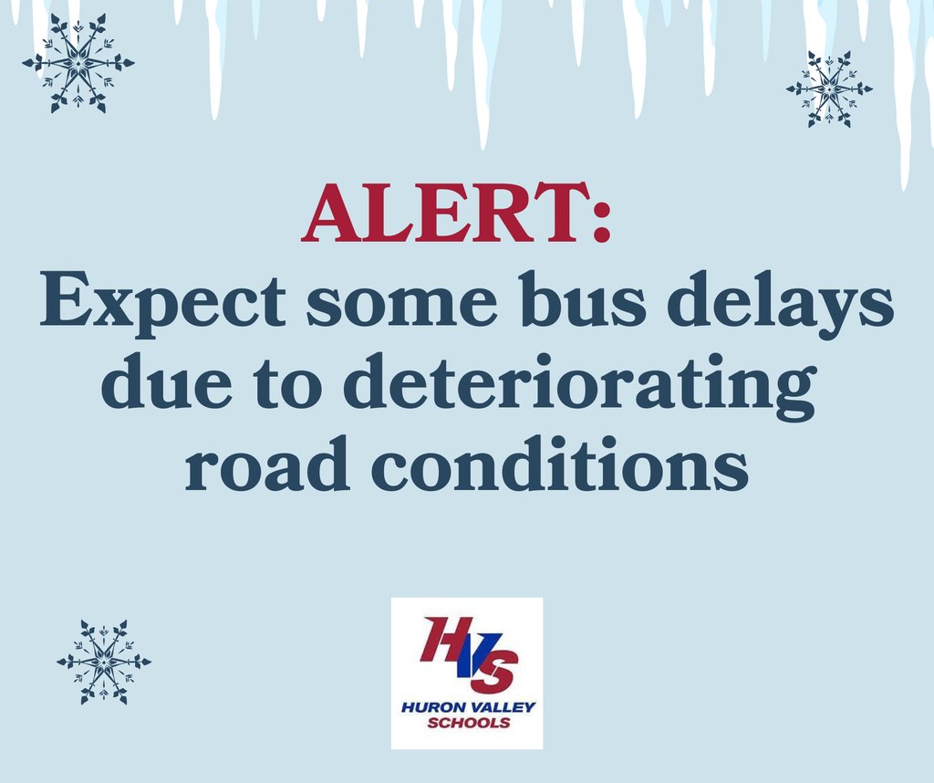 ALERT for HVS Families!!!

Expect some bus delays this afternoon due to deteriorating road conditions around the area. 

#WeAreHVS #HVSSuccess