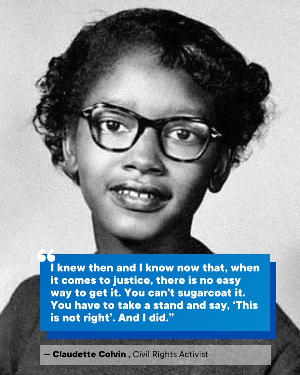 civilrightsorg's tweet image. Rest in power, Claudette Colvin. 🕊️✊🏾

At just 15 years old, she challenged segregation by refusing to give up her seat, helping lay the groundwork for the modern civil rights movement. 

Her courage continues to inspire the fight for justice today.