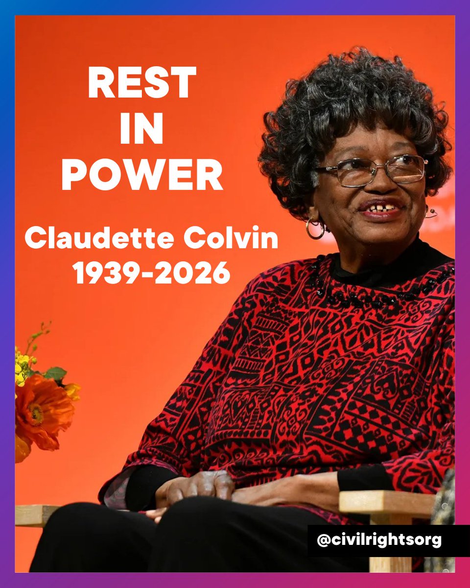 civilrightsorg's tweet image. Rest in power, Claudette Colvin. 🕊️✊🏾

At just 15 years old, she challenged segregation by refusing to give up her seat, helping lay the groundwork for the modern civil rights movement. 

Her courage continues to inspire the fight for justice today.
