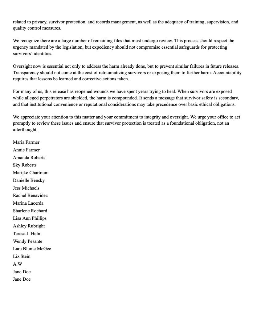 NEW: Epstein survivors are done waiting.

Today, multiple survivors formally demanded that the DOJ Inspector General open an investigation into how the Epstein files were released; citing reckless redactions, exposed identities, and protections for alleged perpetrators over