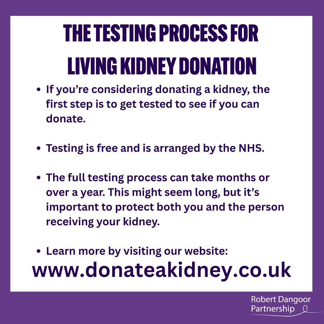 DonateaKidneyUK's tweet photo. If you’re thinking about donating a kidney, the first step is to get tested. Testing is important to make sure you’re healthy enough to donate and that donation is safe for you. 

Visit the link below to learn more.

https://t.co/Q9aqUXZEFH https://t.co/eFINMeMEvH