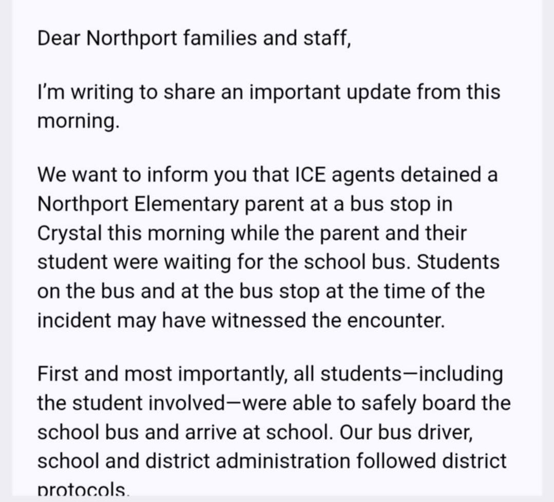 mcguirereports's tweet image. According to Robbinsdale Schools, the parent of Northport Elementary student was detained at a bus stop in Crystal this morning.