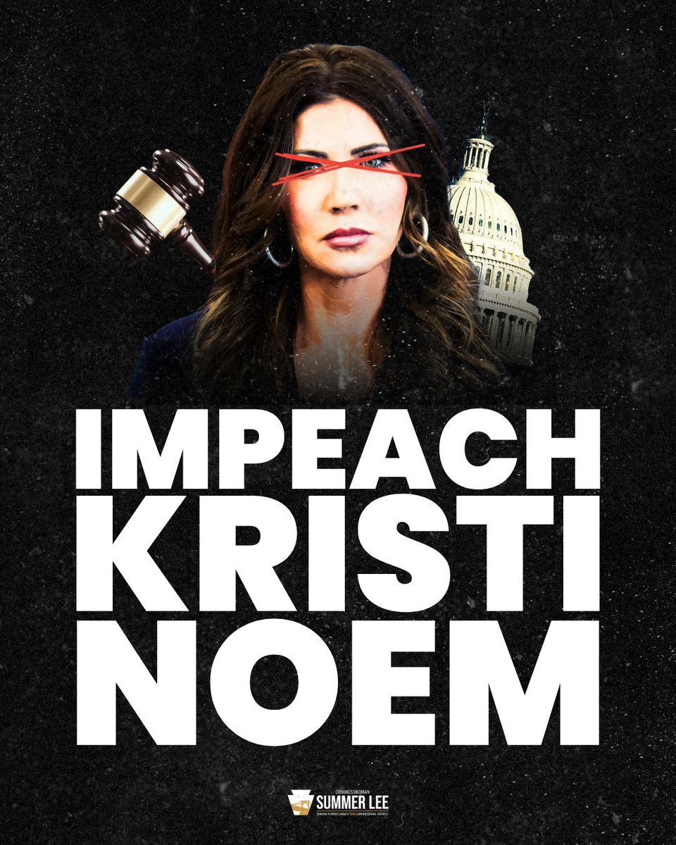 RepSummerLee's tweet image. People are being hunted. Families torn apart. A woman was just shot in the face. And DHS seem to think it's acceptable.

I joined @RepRobinKelly and my colleagues to formally introduce articles of impeachment. It's past time to fire Kristi Noem.