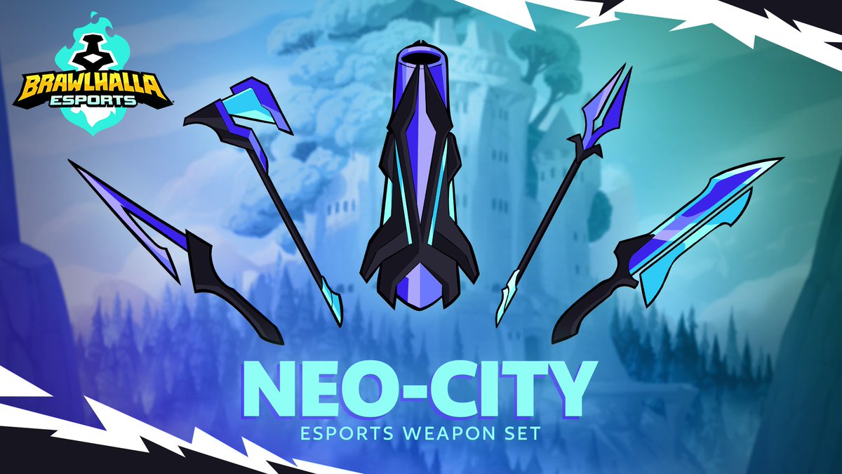 ProBrawlhalla's tweet image. Here is a sneak peak at some of the 2026 Neo-City esports weapon set!