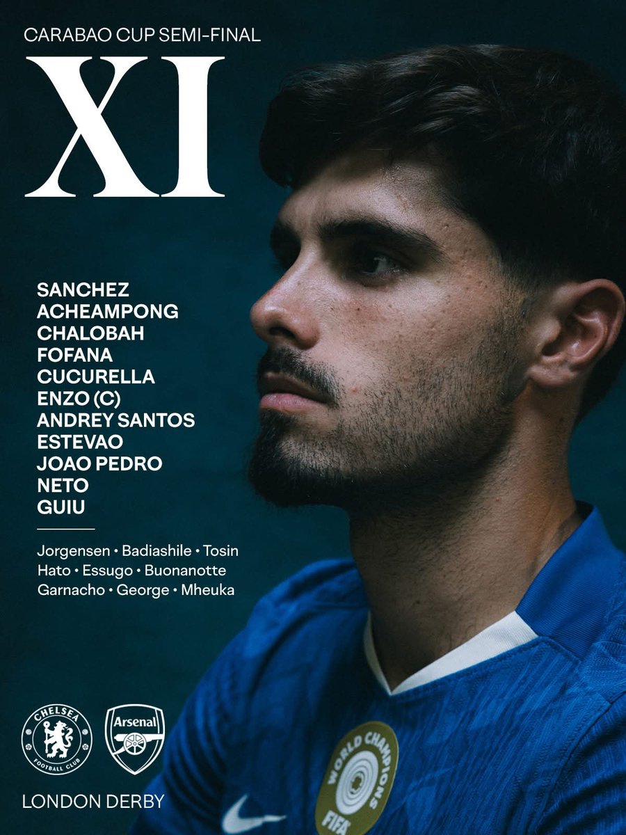 The <a href="/ChelseaFC/">Chelsea FC</a> side for todays <a href="/Carabao_Cup/">Carabao Cup</a> match against <a href="/Arsenal/">Arsenal</a>. Make sure you join us at Harwood Arms for the match!