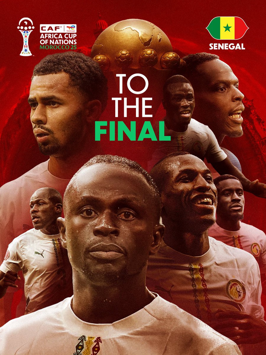 SENEGAL. FINALISTS. 🇸🇳

The dream lives on.
The Lions of Teranga march into the #TotalEnergiesAFCON2025 final.