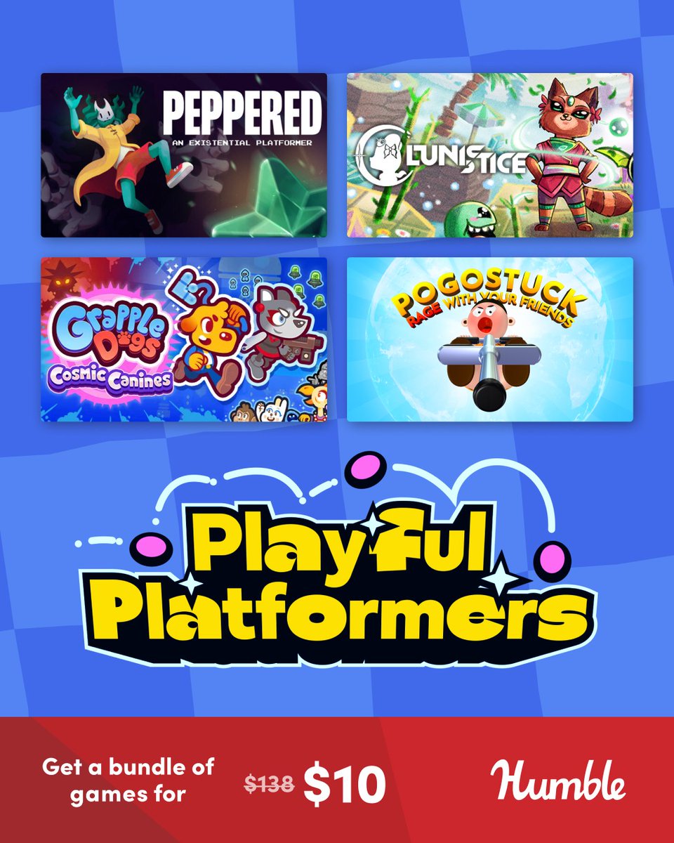 Make every double jump count! The Playful Platformers 2026 bundle features:

- Peppered: An Existential Platformer
- Lunistice
- Super Kiwi 64
- Supports <a href="/TD_Foundation/">TD Foundation</a> | bit.ly/3YzJ3Ai