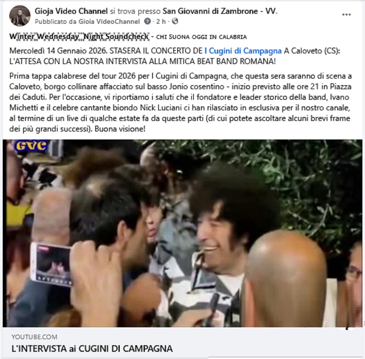 #WINTER #Calabria #live #events #Soundcheck #mercoledì #14gennaio2026: stasera il #concerto de <a href="/Cugini_Campagna/">I Cugini di Campagna</a> a #Caloveto! L'attesa con la nostra #intervista #esclusiva. #video a questo #link: facebook.com/GiojaVideoChan… #Winter2026 #music #concerts #icuginidicampagna #saluti