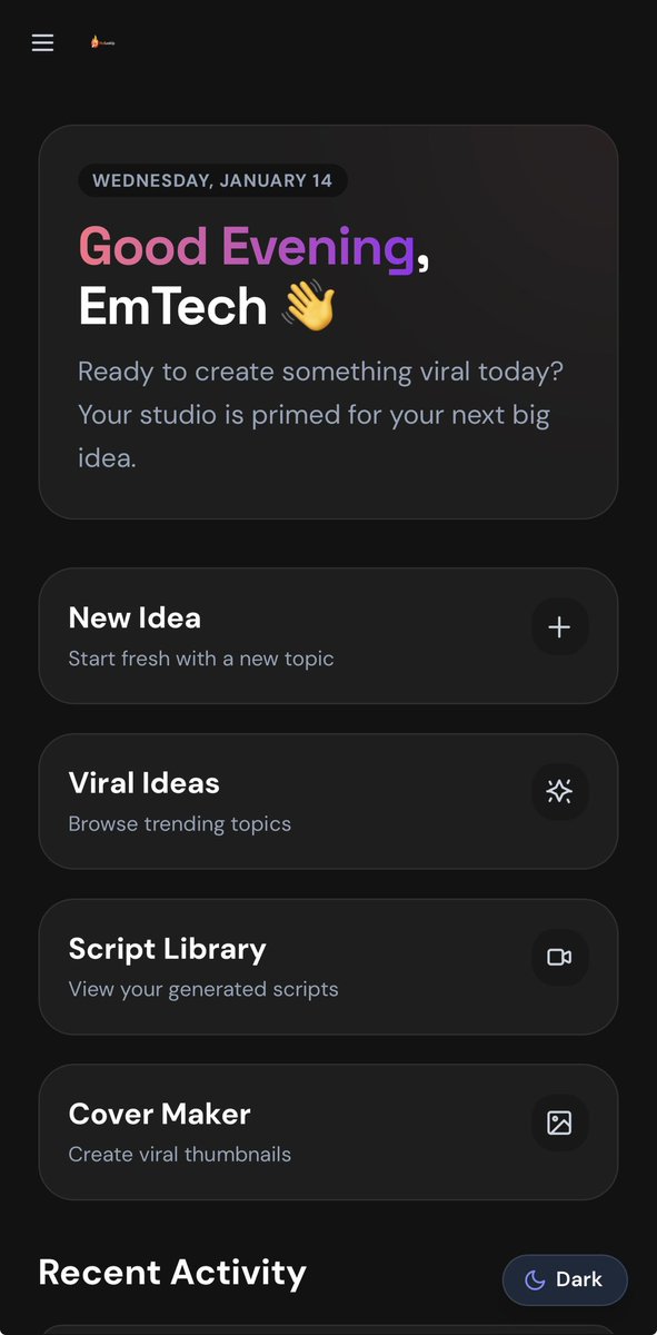 I’ve been building my content creation studio, and the speed is unreal. From idea to this fully styled dashboard in record time.

The barrier to entry for building beautiful software has never been lower.

Follow along for updates. 
#buildinpublic #vibecoding #AI