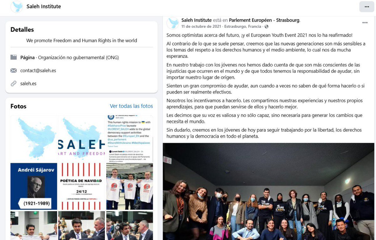JulianMaciasT's tweet image. Luego volvió a España y en Europa le montaron una fundación, Saleh Institute, que su web y redes solo duraron unos meses, tuvo una misión en Ucrania, su web ahora te rebota al linkedin de un familiar.
Recodemos que le dieron el premio Zajarov en 2017 en defensa de los DDHH.