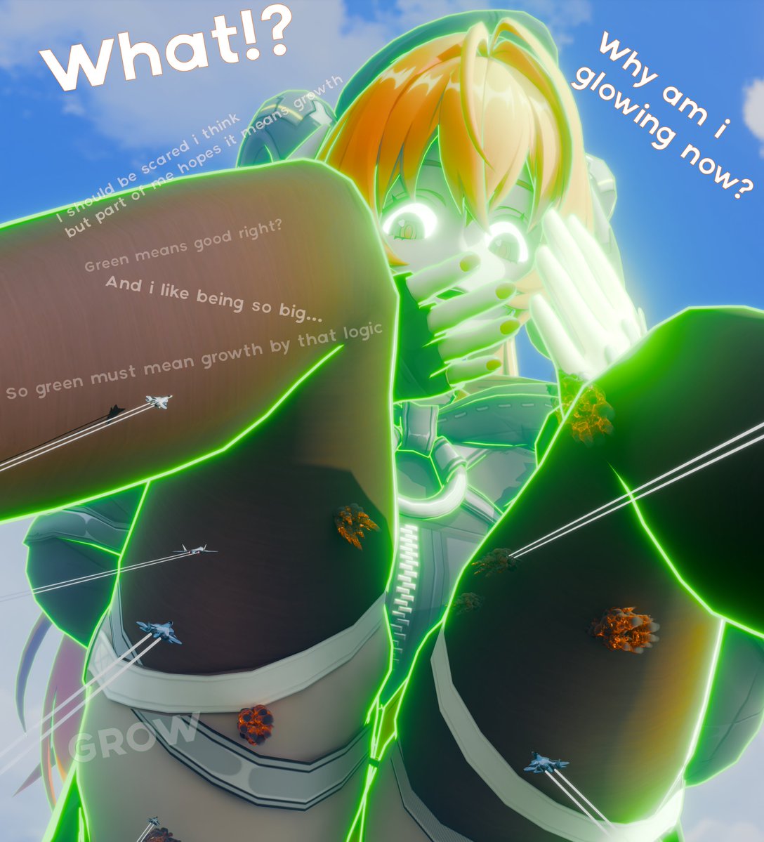 Even more Orphie size shenanigans

Seems like Orphie got hit by Size Community Approved Growth VFX™

That's always fun

#sizetwitter #巨大娘 #giantess