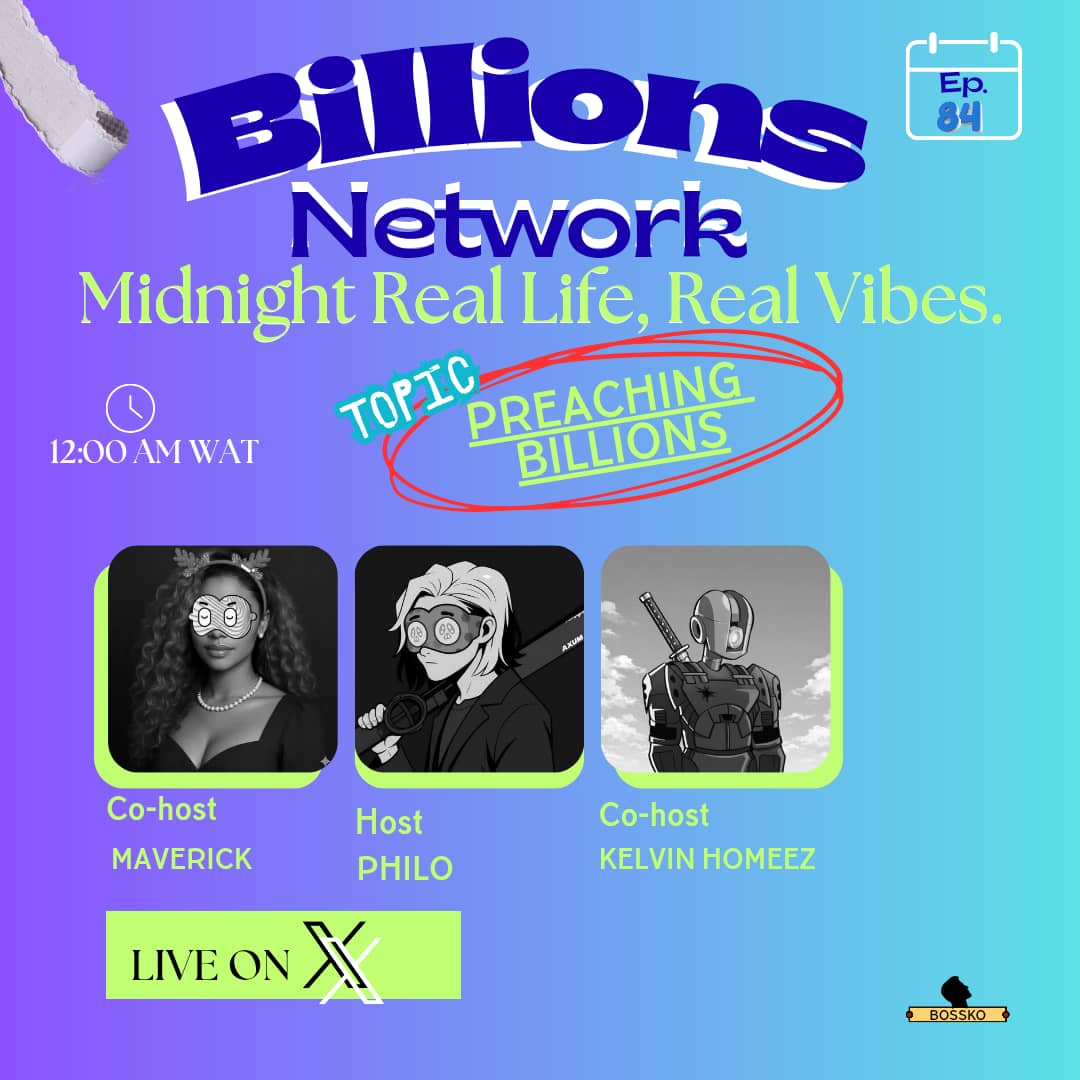 0xphillo's tweet image. Day 84 of hosting Hot Space  till the Billions TGE 

What a journey it’s been! 

It’s honestly been a daily preaching , and we’re still fully locked in.

Reminder :

The Best Preacher of the Week stands a chance to win the Billions Supermasks NFT,so bring your A-game!

Join us on…