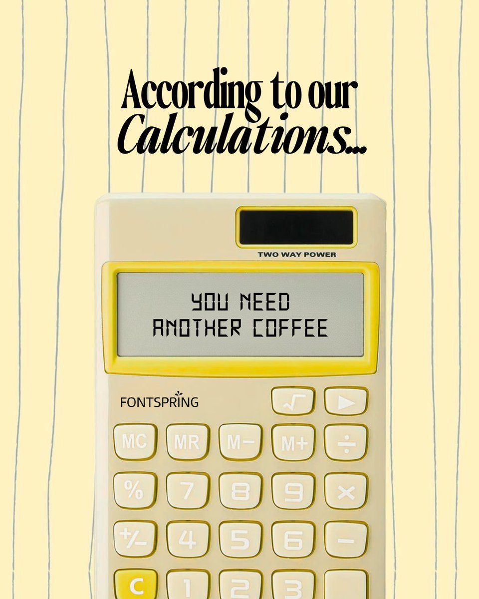 fontspring's tweet image. 🧮 According to our calculations… something’s off. Is it the layout? The spacing? The vibes?

No ❤️ It’s you needing another coffee, a restart, and maybe a fresh set of eyes 👀 Save this for your next design spiral #DesignerProbs #Fontspring