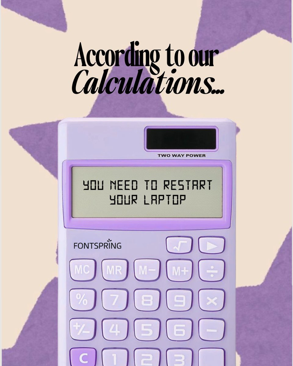 fontspring's tweet image. 🧮 According to our calculations… something’s off. Is it the layout? The spacing? The vibes?

No ❤️ It’s you needing another coffee, a restart, and maybe a fresh set of eyes 👀 Save this for your next design spiral #DesignerProbs #Fontspring