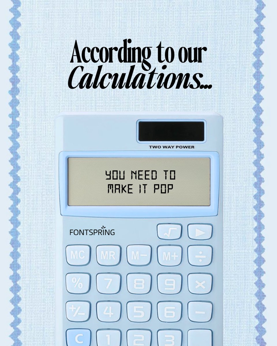 fontspring's tweet image. 🧮 According to our calculations… something’s off. Is it the layout? The spacing? The vibes?

No ❤️ It’s you needing another coffee, a restart, and maybe a fresh set of eyes 👀 Save this for your next design spiral #DesignerProbs #Fontspring