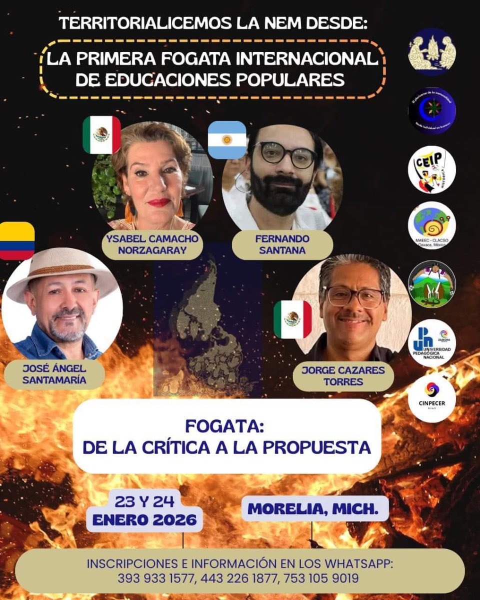 IPalemon's tweet image. Antes del CONGRESO INTERNACIONAL DE EDUCACIONES POPULARES 2026 estarán las Fogatas Internacionales de Educaciones Populares, en Michoacán. Bienvenido(a)s! @_VicenteSerrano @Amecider @ANUIES @eceseli_udual @El_Chamuco @Canal22 @OnceNoticiasTV @SCJN @Claudiashein @redes_intercult