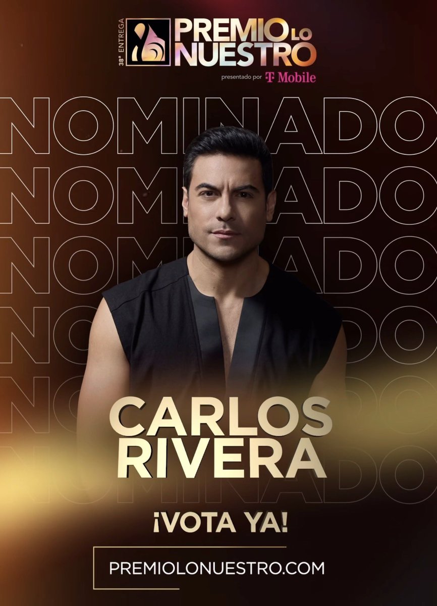 Día #2 de Votaciones 🗳️ 
<a href="/premiolonuestro/">Premio Lo Nuestro</a> 2026:

1. Vota en las categorías en las que Carlos Rivera esta nominado.
2. Toma captura de tus votos.
3. Comenta las capturas.

Liga de votación: premiolonuestro.com/vota