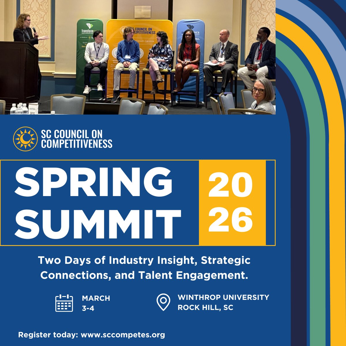 sccompetes's tweet photo. Registration is now OPEN for the #SCCompetes ‘26 Spring Summit! Join us at Winthrop University for two days of industry insight, strategic connections, and talent engagement.

Register today: https://t.co/QxxKHRsMUR https://t.co/80RpUKTZnM
