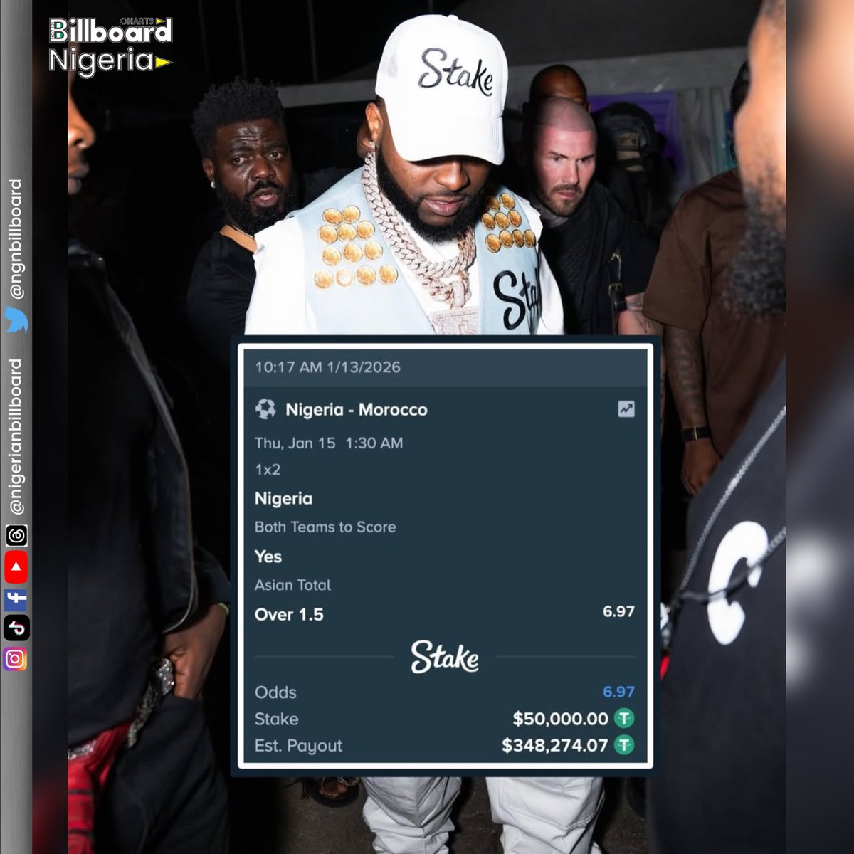 📍Davido stakes big 💰 risks $50 k on the Morocco vs Nigeria AFCON semi-final tie today 💴 
.
.
Suger Eagles | Seun Kuti | Wizkid | Fela | Lagos | Nig 1 | Wizkid FC | Senegal