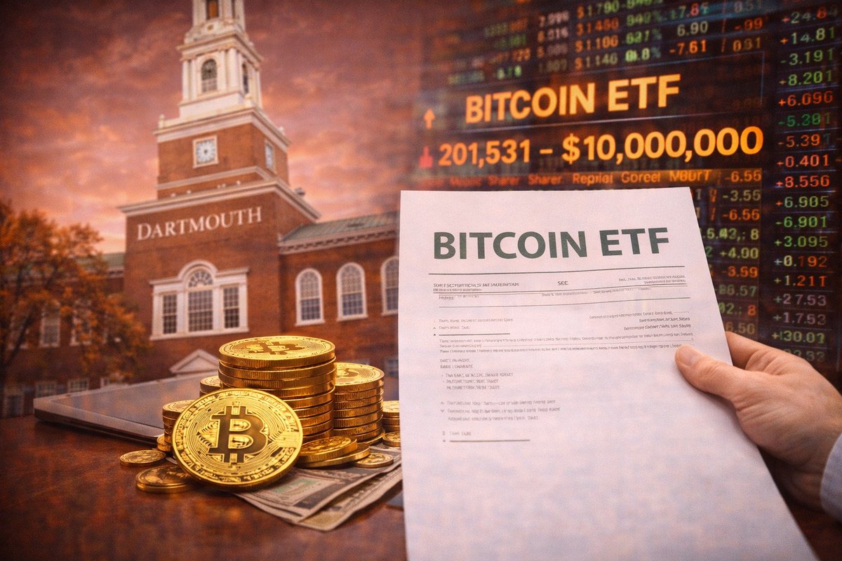 DARTMOUTH COLLEGE BUYS $10 MILLION IN BITCOIN ETF SHARES Dartmouth College  purchased 201,531 shares of a Bitcoin ETF worth approximately $10 million  in late 2025, according to a filing with the U.S.