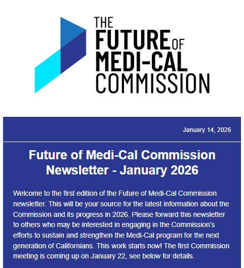 The Future of Medi-Cal Commission's first newsletter is out today, with details on the new 50-member Advisory Group that will be assisting the Commission, and the latest on the Commission's next steps.

➡️Read the full newsletter here:
mailchi.mp/19e161d25d90/f…