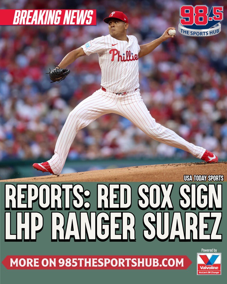 985TheSportsHub's tweet image. 🚨 BREAKING: The Red Sox have made a signing. Former Phillies starter Ranger Suarez inks deal for 5 years, $130 million according to reports