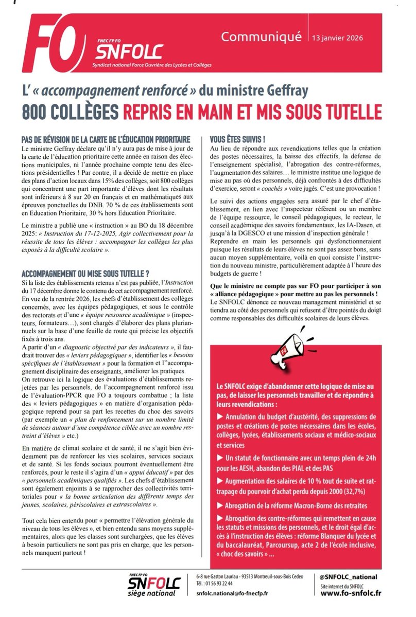 L’ « accompagnement renforcé » du ministre #Geffray
800 COLLÈGES REPRIS EN MAIN ET MIS SOUS TUTELLE

#EducationNationale