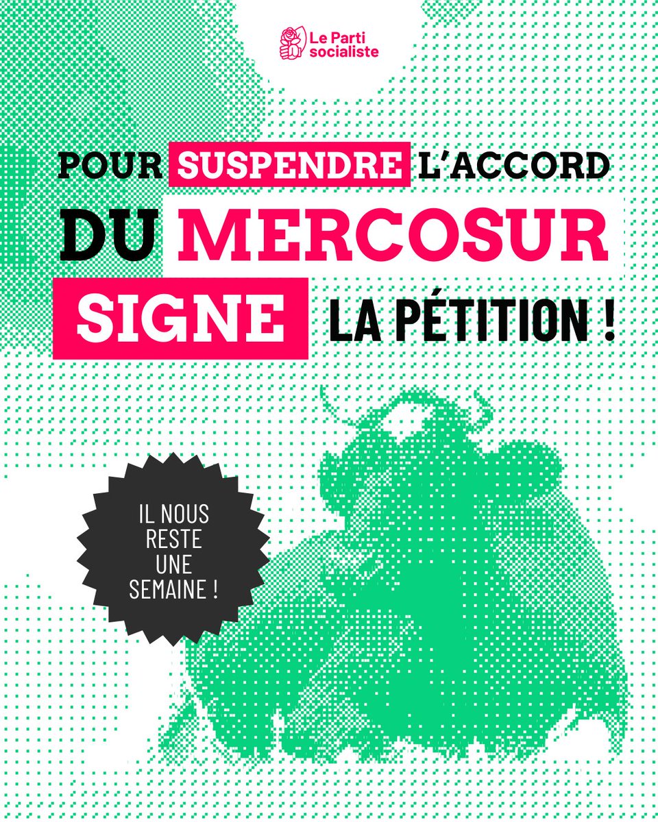 ✊ On a 1 semaine pour suspendre l’accord UE-Mercosur : faisons pression sur le Parlement européen !

✍️ Signez la pétition et aidez-nous à construire une majorité pour suspendre l’accord d’ici le vote du mercredi 21 janvier : petition.qomon.org/be919b77-pour-…