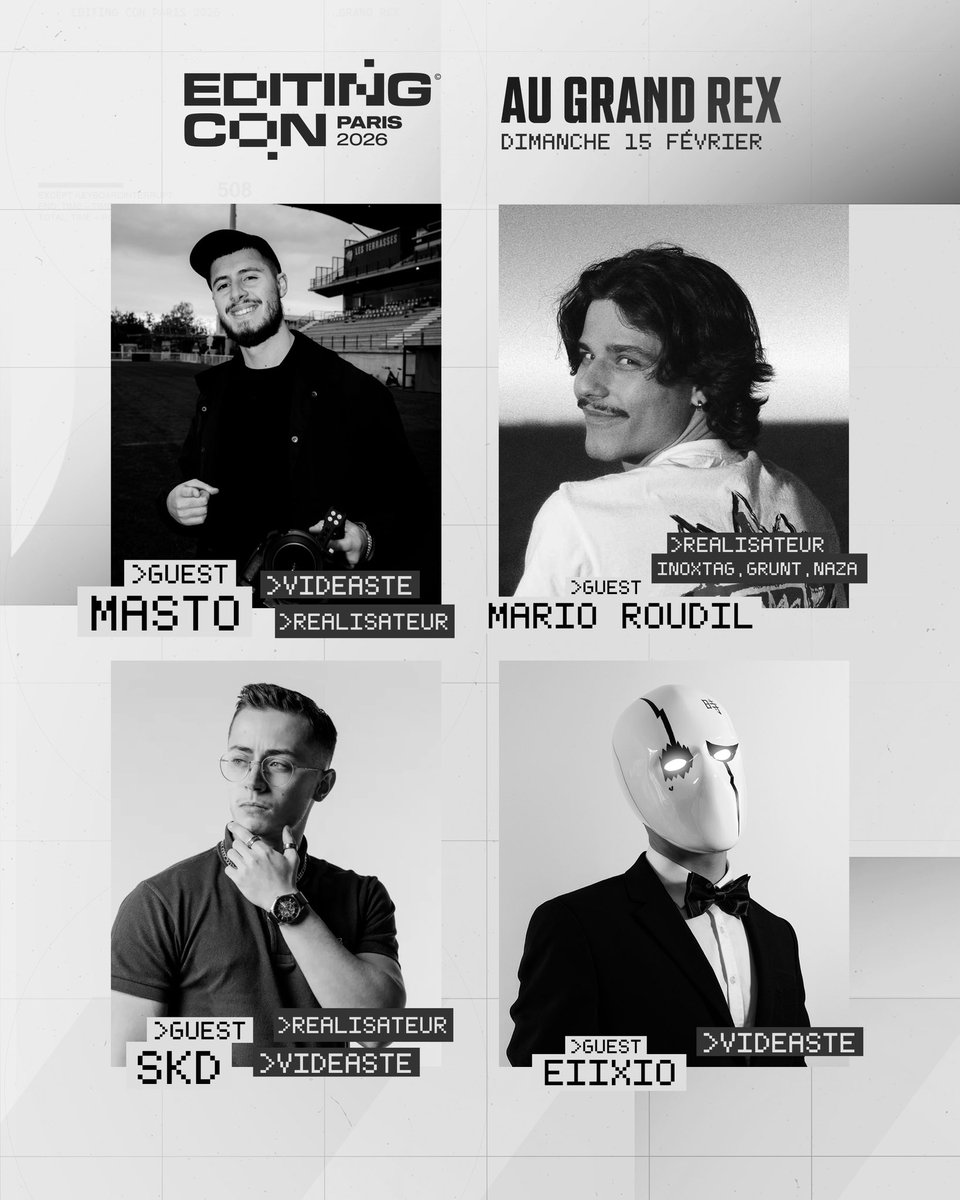 Voici le casting de la #EditingCon2026 ― Jolagreen23, Theo Meunier, Ludoc, Hibz, Masto, Mario Roudil, Cyrille (<a href="/CyrilleDaclinat/">Cyrille</a>), Le Motif et une dizaine d’autres intervenants d’exception ⬇️