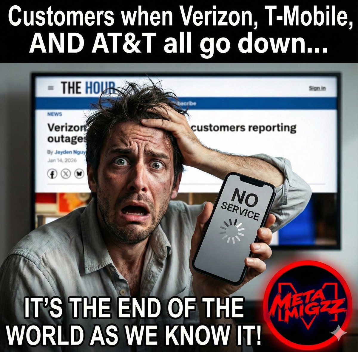 MetaMigzz's tweet image. Who else is surviving the Great Disconnect right now?

#Outage #NoService #Verizon #TMobile #ATT