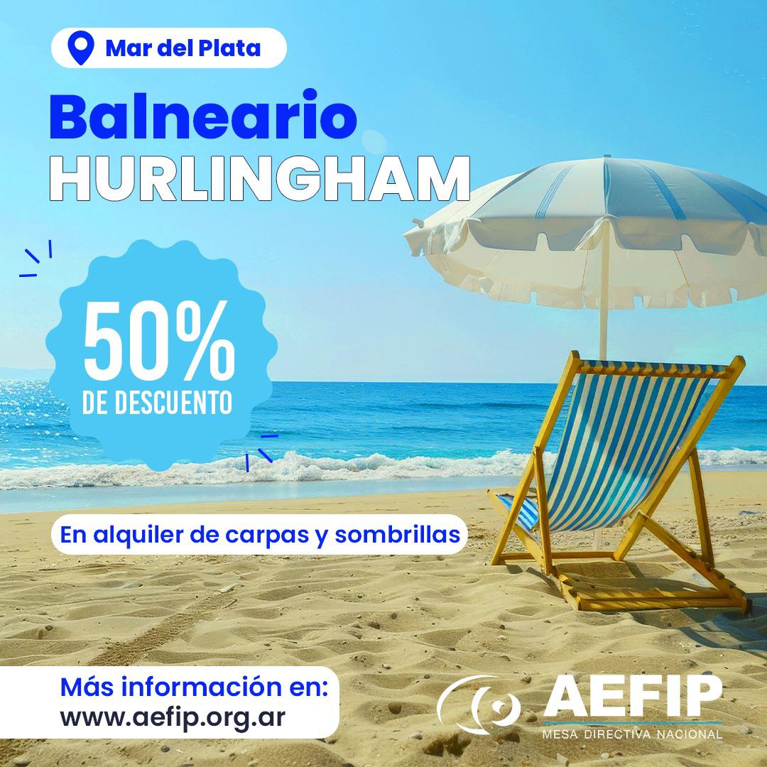 ⛱ 50% de DESCUENTO en el Alquiler de carpas y sombrillas en el Balnerario Hurlingham de Mar del Plata.

Exclusivo para nuestros afiliados y afiliadas.