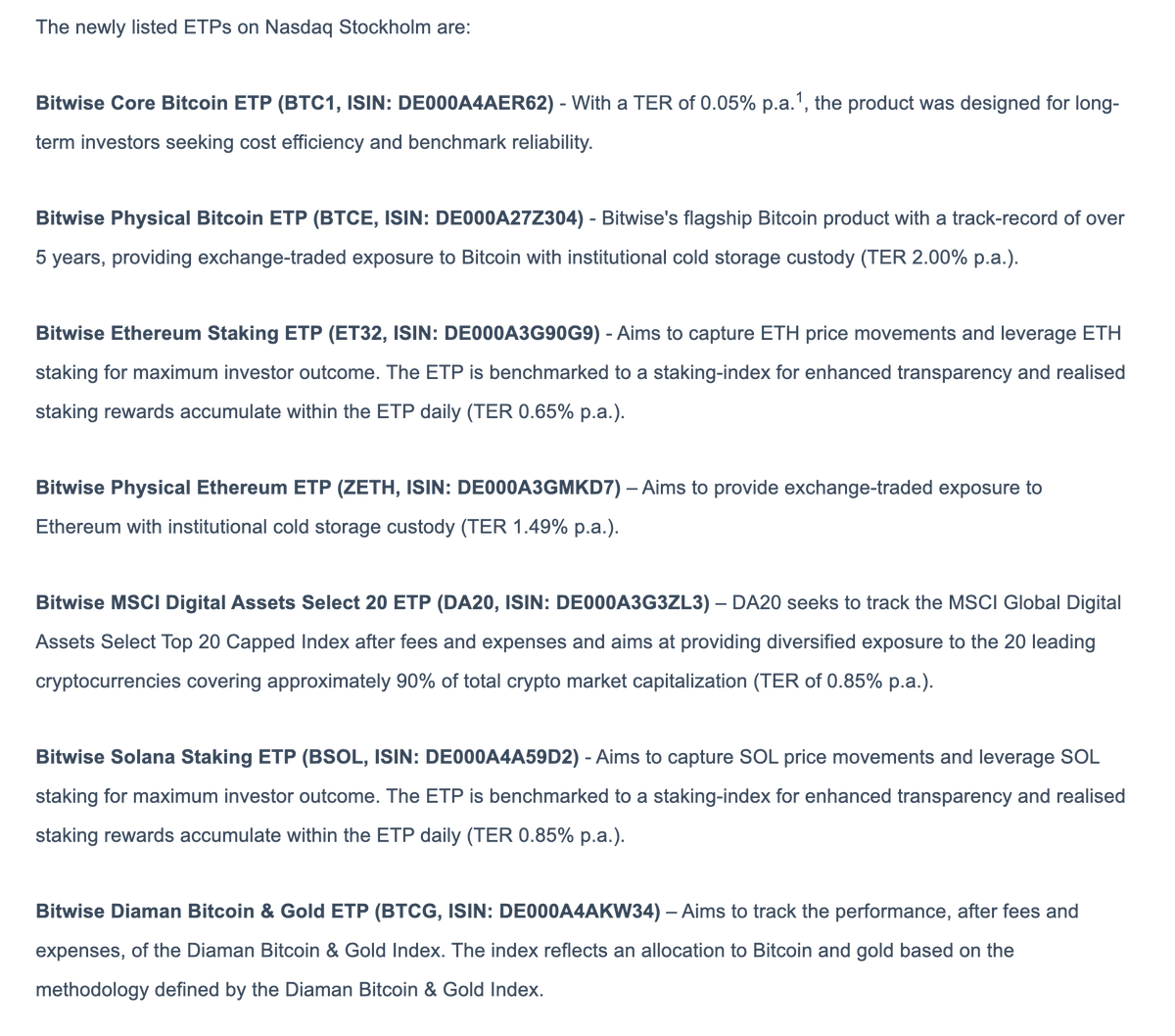 BITWISE] Bitwise expands presence in Nordics with listing of seven crypto  ETPs on Nasdaq Stockholm and two senior appointments