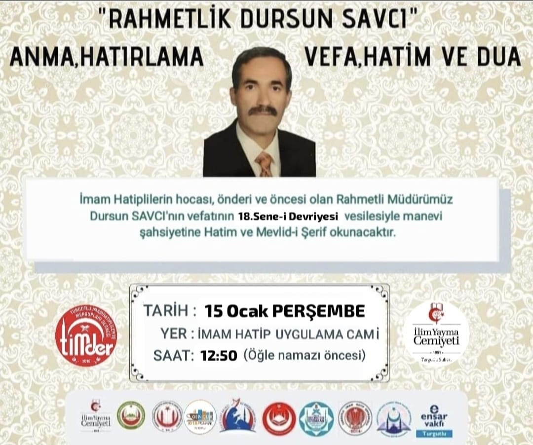 İmam Hatip Okullarımızın öncüsü Rahmetli Okul Müdürümüz #DursunSAVCI Hocamız başta olmak üzere yine bu okullarımıza gönül vermiş hizmet etmiş binlerce öğrencinin yetişmesine vesile olmuş rahmeti rahmana kavuşmuş bütün önderlerimizi  büyüklerimizi hayırla yâd etmek ićin