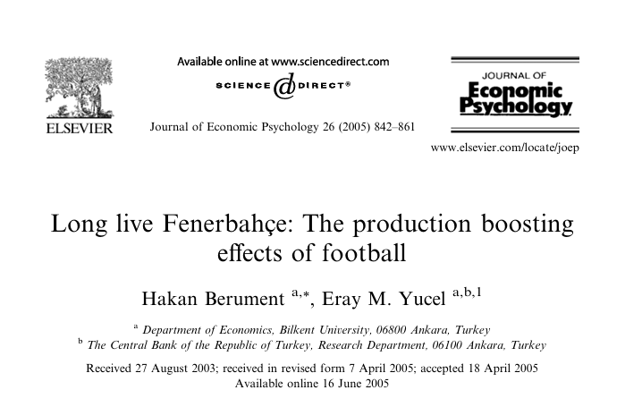 ridvanozturgut's tweet image. Fenerbahçe kupayı aldı. Üstüne #bist100 yükseldi.
Sonra aklıma 2005’te yazılmış akademik bir makale geldi:
💙 Long Live Fenerbahçe ( Çok Yaşa Fenerbahçe) 💛
Çalışmaya göre;
Fenerbahçe’nin lig ve Avrupa galibiyetleri, işçilerin moralini artırıyor bu da sanayi üretimini…