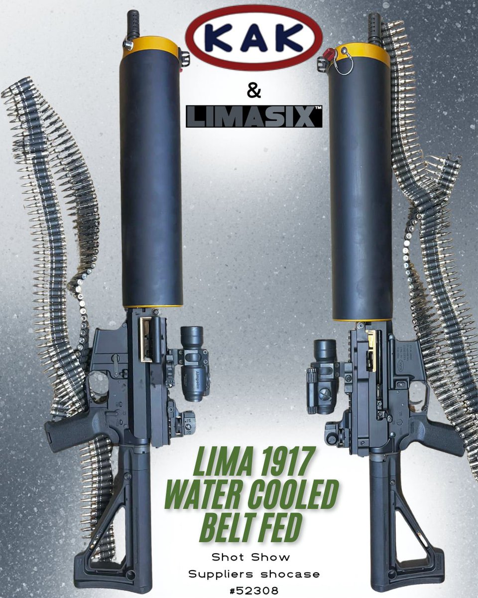 kakindustry's tweet image. We present to you the Lima 1917
Water cooled belt fed AR15 upper
In collaboration with @L6_Underground