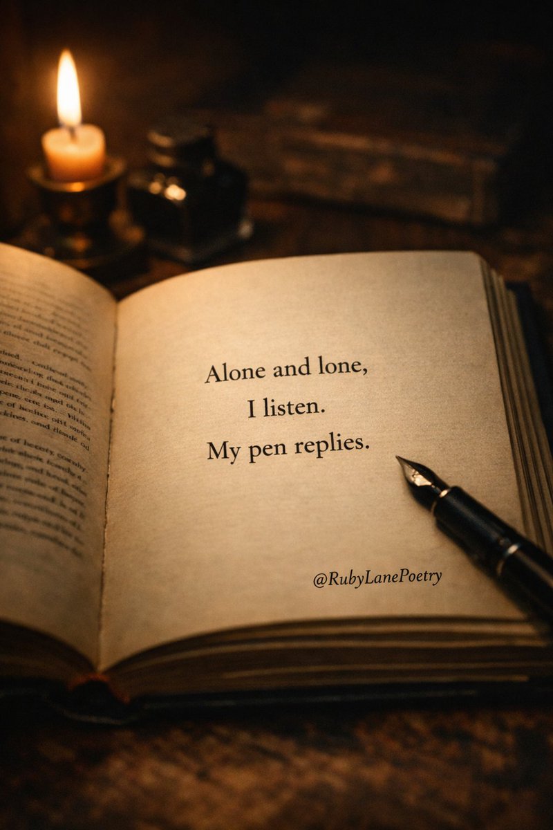 RubyLanePoetry's tweet image. Alone, I listen.
My pen replies. ✨🖤

#CinematicPoetry #RubyLanePoetry #MinimalistPoetry #ReflectiveMoments #AloneButNotLonely
