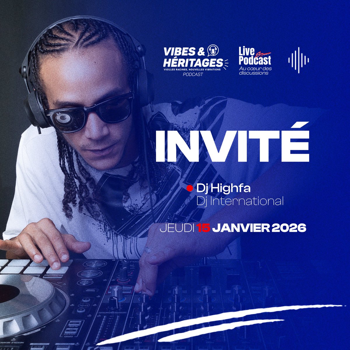 DJ, producteur, véritable passeur de vibes…
Pour ce nouveau numéro de Vibes &amp; Héritages  nous recevons <a href="/Djhighfa/">Dj Highfa</a> 
Rendez-vous ce jeudi 15 janvier à partir de 20h00 pour découvrir le podcast.
#dj #podcast #culture