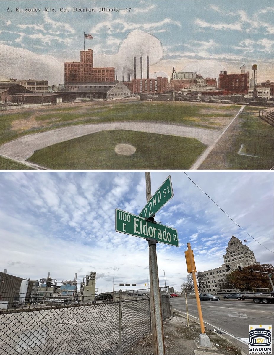 StadiumVagabond's tweet image. 🏟️ Staley Field (site), Decatur, IL
📸 Circa 2023

🏈 Birthplace of the Chicago Bears (1920)
🪑 Capacity: ~1,500

➡️ Staleys moved to Wrigley Field in 1921, renamed Bears in 1922
🏭 Site occupied by Primient (successor to Staley Co)

#ChicagoBears #NFLHistory #DecaturIL #BearDown